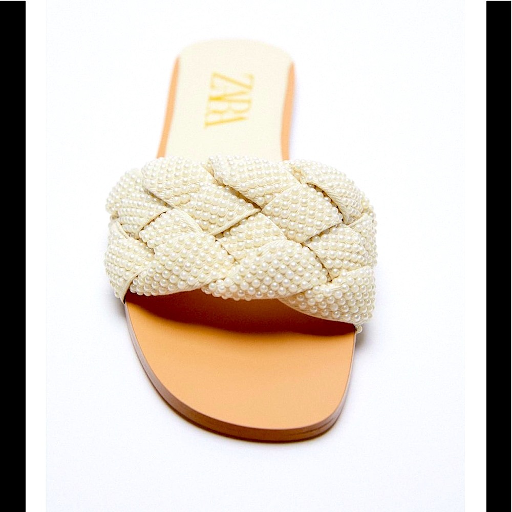 NWT New ZARA Pearl Braided Sandal Flat Slide 5 2854/610